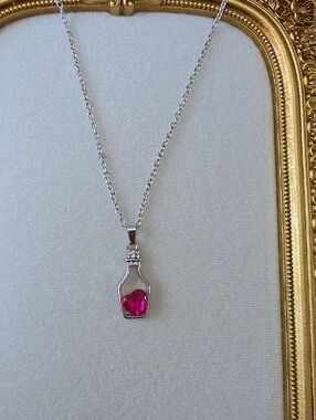 Pendant Necklace with Pink Gemstone Bottle